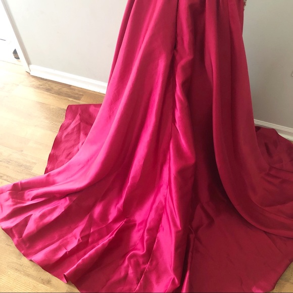 Jovani Pink Red Jeweled Long Sleeve Mermaid Dress 14 Formal Pageant Prom 46708 - Picture 10 of 13